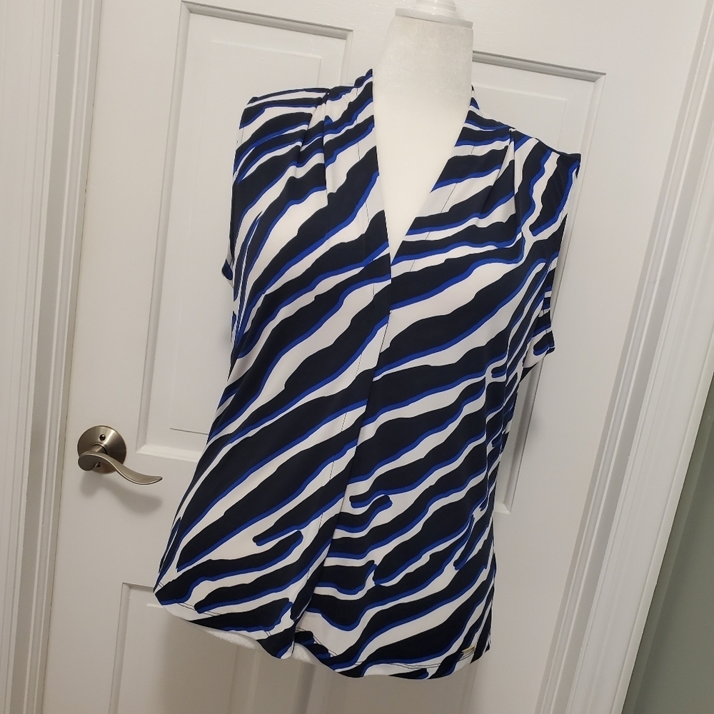 Calvin Klein Animal Print Gathered Neck Sleeveless Knit Top Size XLarge Stretch